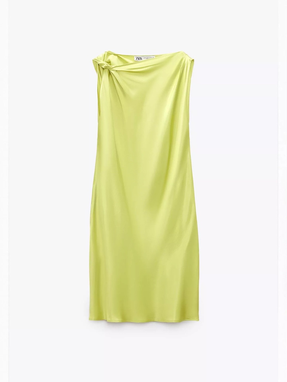 Zara Lime Green One-Shoulder Knot Satin Dress